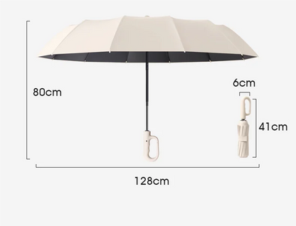 Extra Large 12-Rib Automatic Umbrella - Windproof Dual-Purpose Folding Rain & Sun Umbrella with Ring Buckle & Black Coating