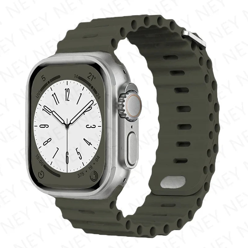 Ocean Strap Silicone Band for Apple Watch - Compatible with Ultra 2, Series 9/8/7/6/5/4/3/SE - All Sizes (49mm, 45mm, 44mm, 42mm, 41mm, 40mm) - Premium Silicone Bracelet Wristband