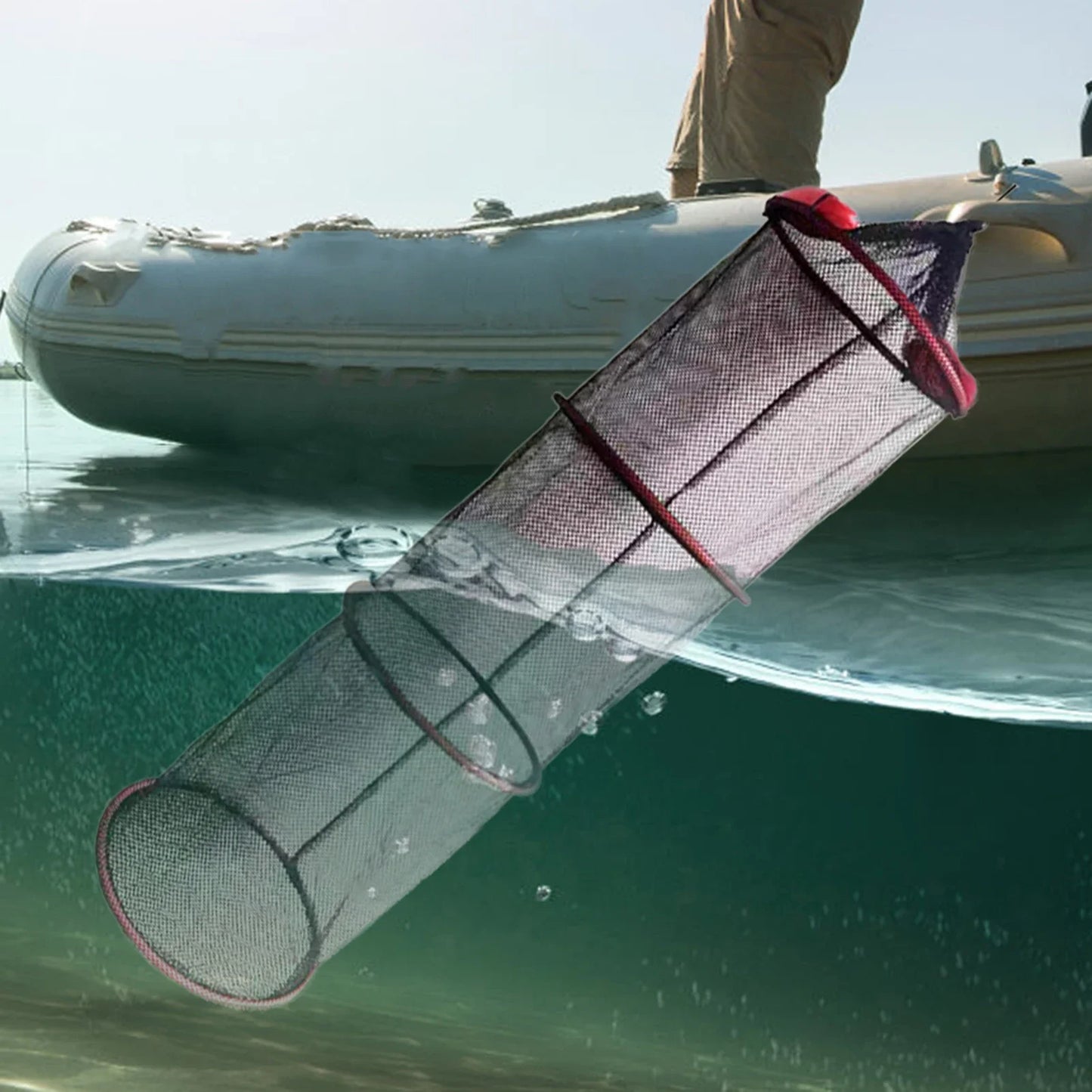 Portable Floating Fishing Net - Thickened Woven Mesh Landing Basket with Anti-Jump Design for Fish, Shrimp & Lobster Storage