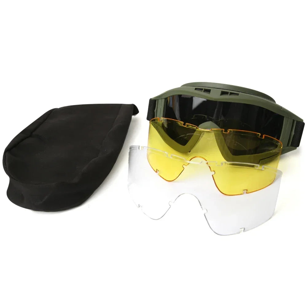 Tactical Airsoft Goggles - 3 Interchangeable Lens - Windproof Dustproof Protection for Shooting, Motocross, Motorcycle & Mountaineering
