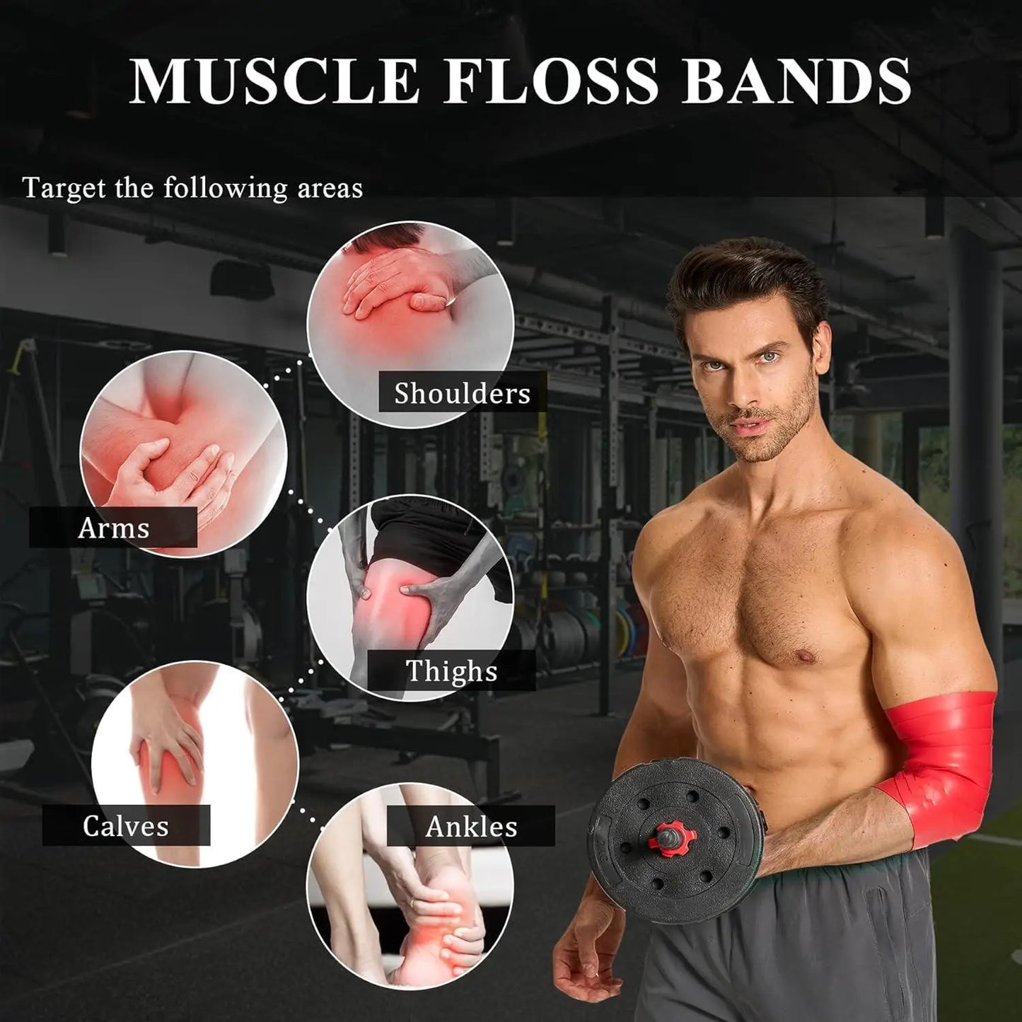 Muscle Floss Bands - 2-Pack Compression Wraps with Travel Bag for Recovery & Flexibility (Red/Black)