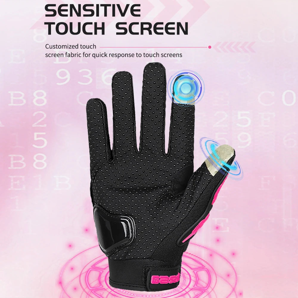 Women's Pink Breathable Motorcycle Gloves - Anti-Fall Touch Screen Motocross Riding Gloves