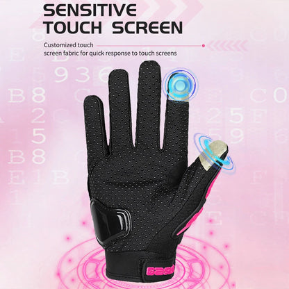 Women's Pink Breathable Motorcycle Gloves - Anti-Fall Touch Screen Motocross Riding Gloves