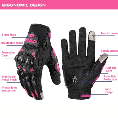 Women's Pink Breathable Motorcycle Gloves - Anti-Fall Touch Screen Motocross Riding Gloves
