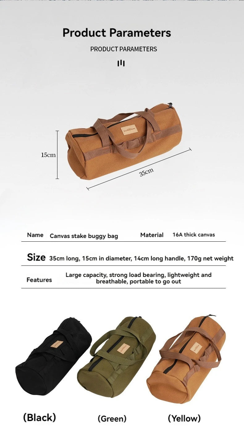 Camping Tent Peg Storage Bag - Canvas Organizer with Handle for Stakes, Ropes & Hammer