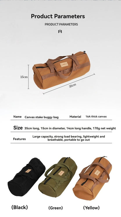 Camping Tent Peg Storage Bag - Canvas Organizer with Handle for Stakes, Ropes & Hammer