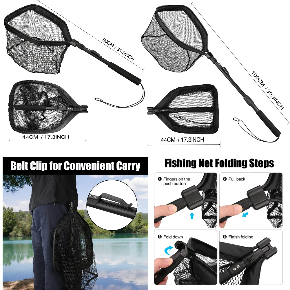 Professional Telescoping Fishing Landing Net - Aluminum Alloy Construction - Extends 55cm to 190cm with Folding Mesh Design