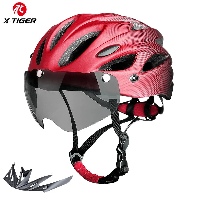 X-TIGER Adult Cycling Helmet with LED Rear Light - Dual Mode Goggle, Lightweight Breathable Design, Fits 58-62cm