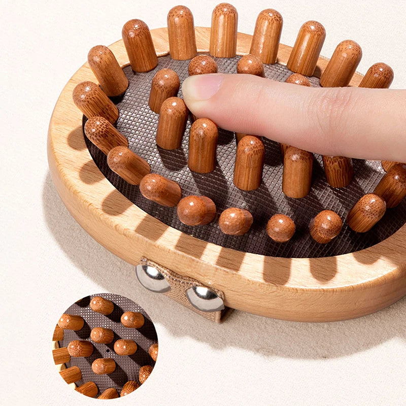 Wooden Body & Scalp Massage Brush - Natural Beech Air Cushion Massager for Anti-Cellulite & Relaxation