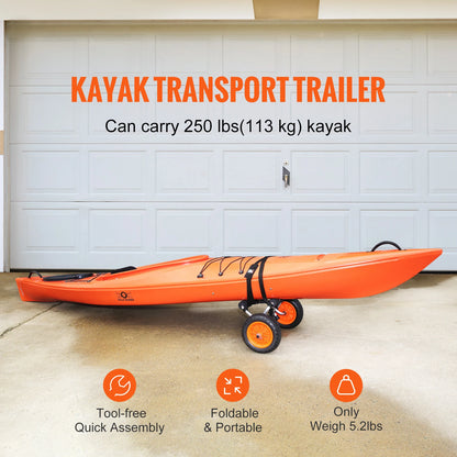 Foldable Kayak Transport Cart - 250lb Capacity with 10-Inch Tires & Support Foot for Canoes, Paddleboards, Float Mats & Jon Boats