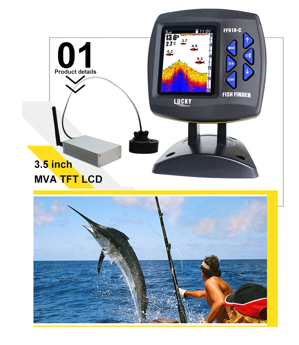 Wireless Fish Finder - 980ft Range 45° Sonar for Fishing Boats