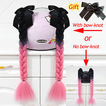 Motorcycle Helmet Braids - 2 Piece Set Women's Ponytail Wig with Suction Cup for Motorbike Helmets (164 Colors Available, Dual Pigtail Twist Style)