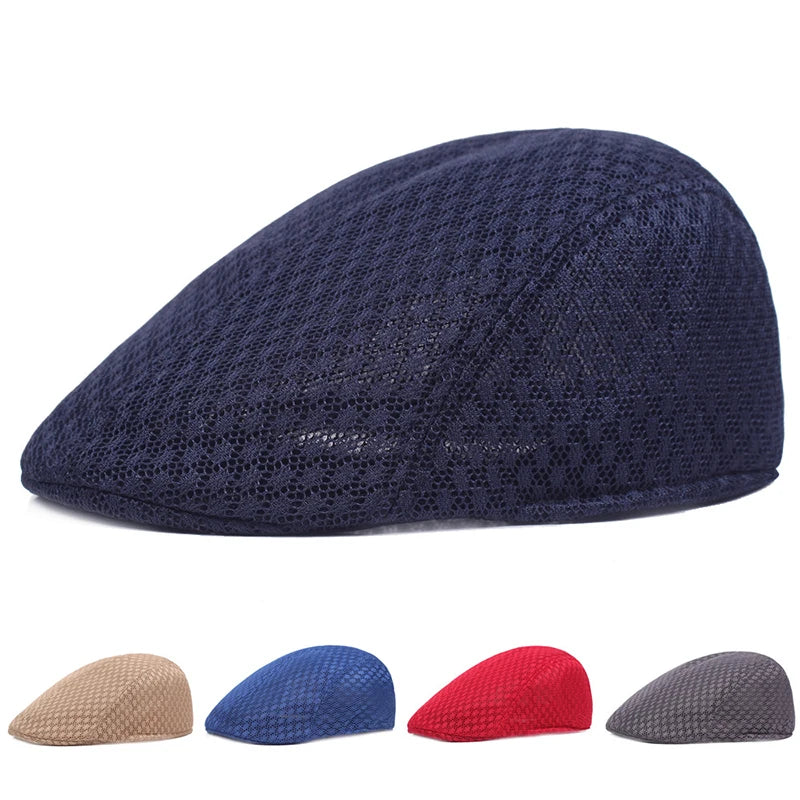 Breathable Mesh Beret Cap – Unisex Flat Newsboy Hat with Adjustable Fit | Summer Golf Driving Sun Protection for Men & Women