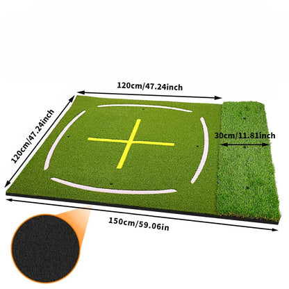 5x4ft Dual Turf Golf Hitting Mat - Thickened Practice Mat with Standing Guide-Line & Swing Path Line