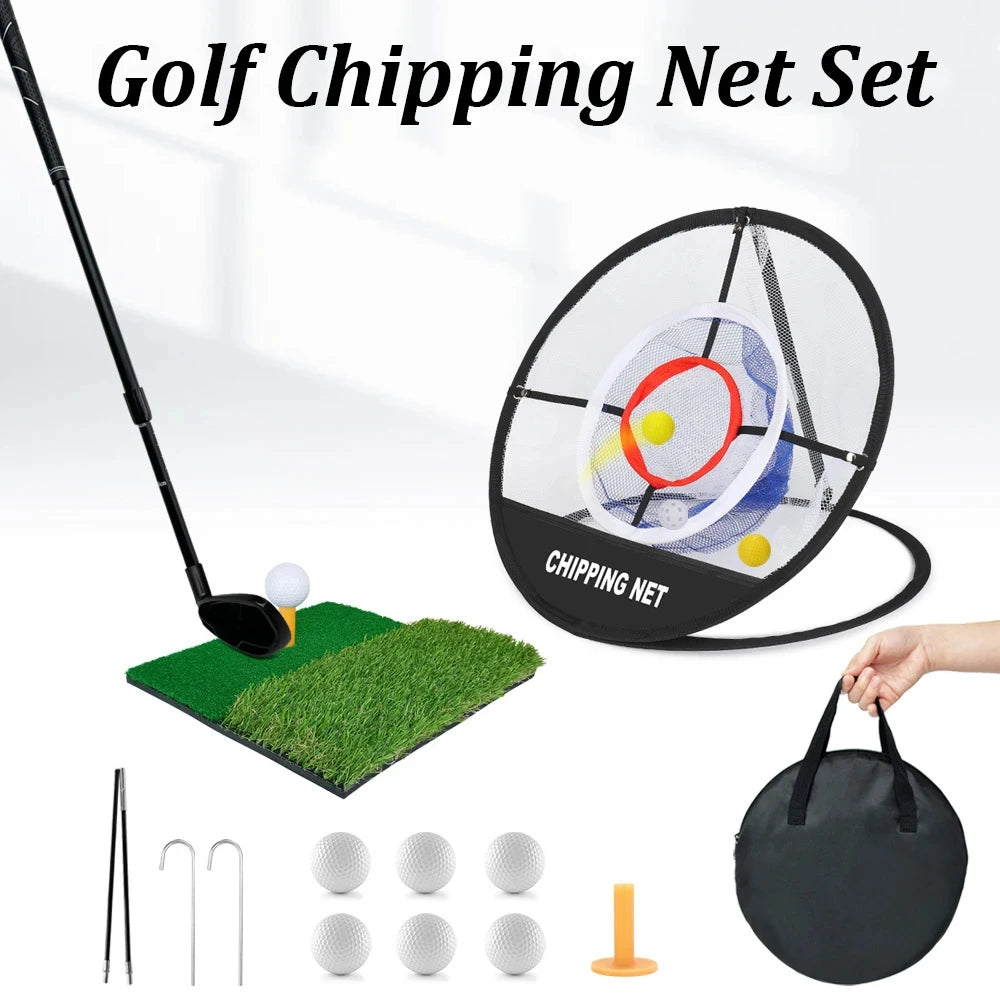 Pop-Up Golf Chipping Net with Hitting Mat - Portable Folding Training Target for Accuracy and Swing Practice