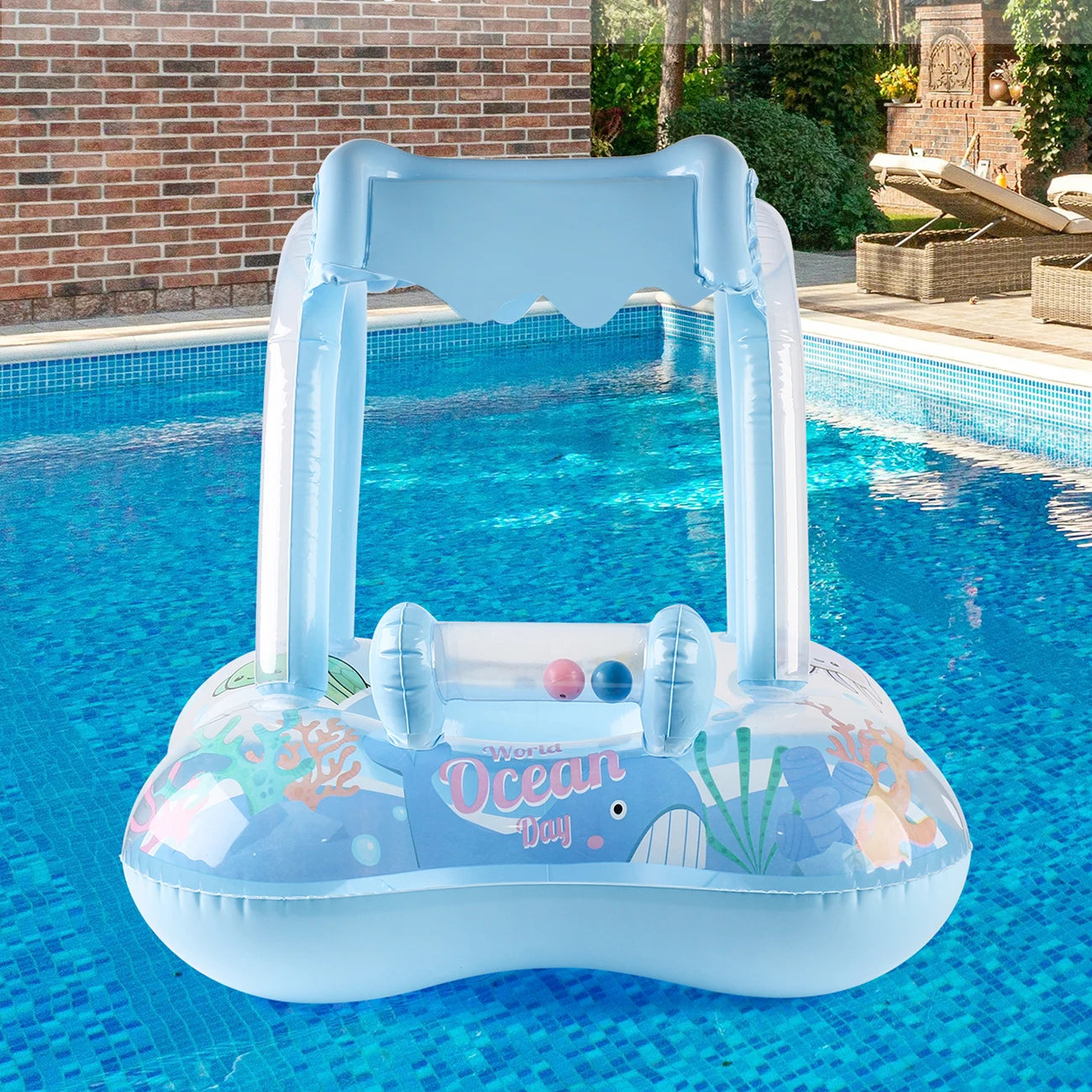 Kids Pool Float with Protective Canopy - Safe Swimming Ring for Babies, Toddlers & Infants - Beach Party Toy (1 Piece)