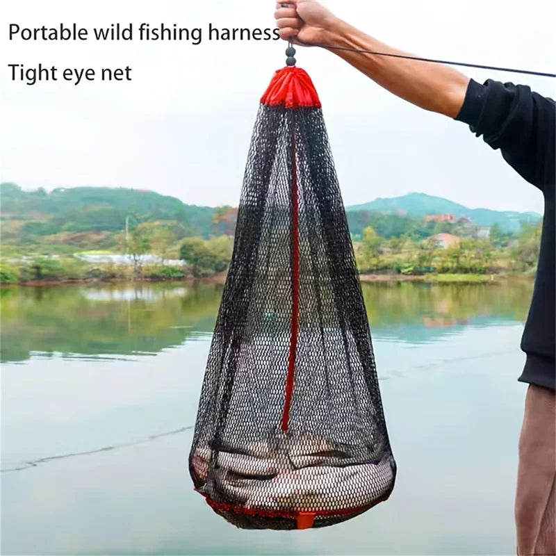 Collapsible Live Fish Net - Thickened Mesh Fishing Bag with Bundle Mouth for Crayfish, Shrimp, Smelt, and Eels