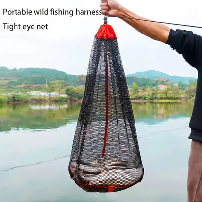 Collapsible Live Fish Net - Thickened Mesh Fishing Bag with Bundle Mouth for Crayfish, Shrimp, Smelt, and Eels