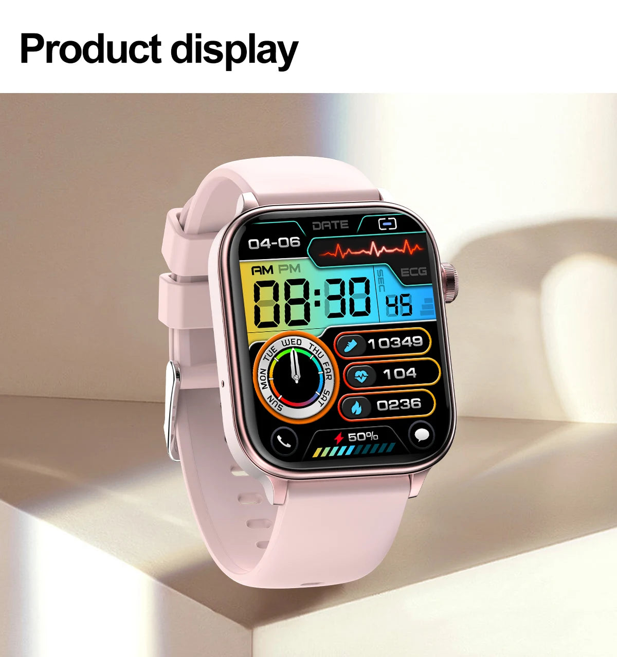 Advanced Health Monitoring Smart Watch - ECG+PPG, Blood Pressure, Heart Rate, 1.96" AMOLED Display, 100+ Sports Modes (Men & Women)