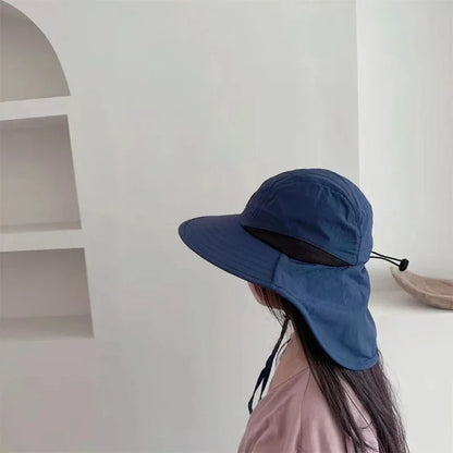 Unisex Wide Brim Sun Hat - Waterproof Quick-Dry Mesh Bucket Hat with Neck Flap for Outdoor Summer Protection