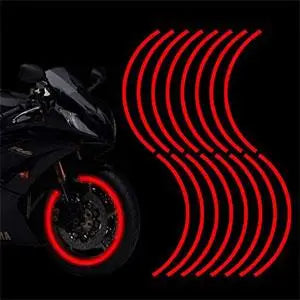 Reflective Wheel Rim Stripe Decals - 16-Piece Set for 17-19" Motorcycle, Car & Bicycle Wheels - Night Safety Stickers
