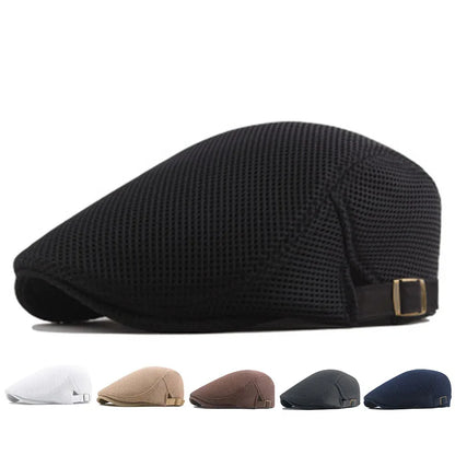 Breathable Mesh Newsboy Cap - Adjustable Flat Cap for Active & Casual Wear