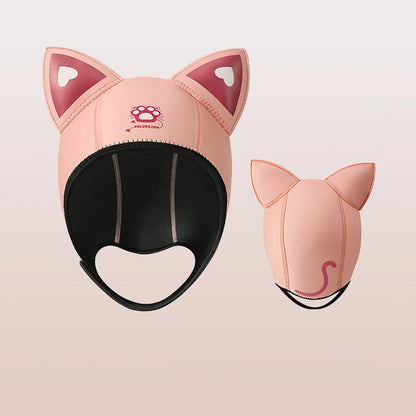 Women's Waterproof 3MM Neoprene Diving Hood - Cute Cat Ears Design with Chin Straps for Swimming & Snorkeling