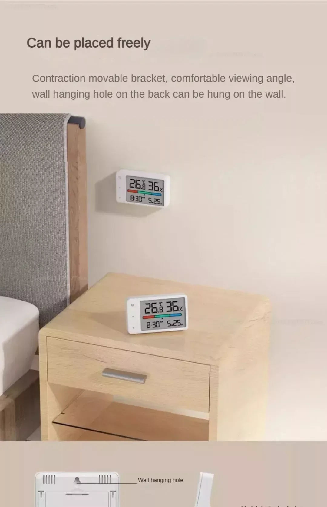 Mini Digital Thermometer Hygrometer with Clock – HD Weather Station for Training Spaces