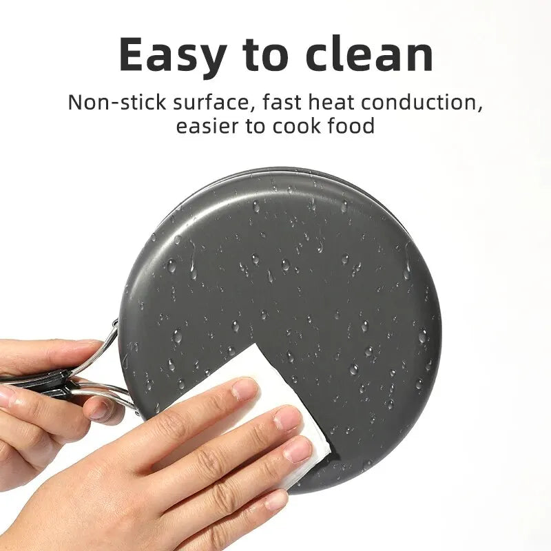 PACOONE Portable Camping Cookware Set - Complete Outdoor Cooking Kit with Pot, Kettle, Pan & Tableware for Hiking and Picnic