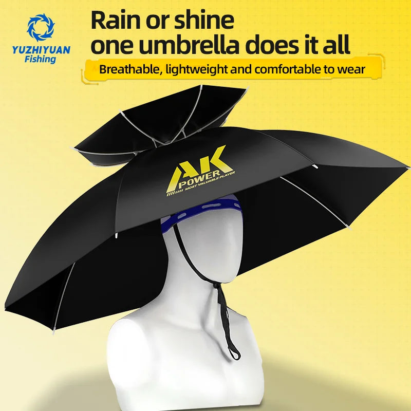 Hands-Free Umbrella Hat - UPF 50+ UV Protection, 7-Rib Waterproof Folding Headwear for Fishing & Gardening