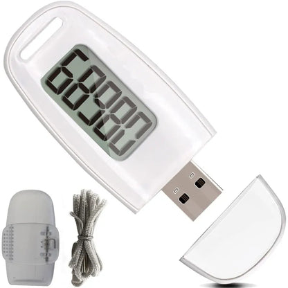 3D Pedometer Step Counter - USB Rechargeable with Backlight Display - Accurate Walking Step Tracker