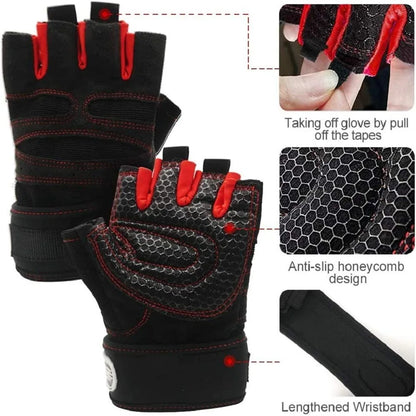 Premium Half-Finger Workout Gloves with Wrist Wrap - Men & Women - Weight Lifting, Training, Cycling & Gym