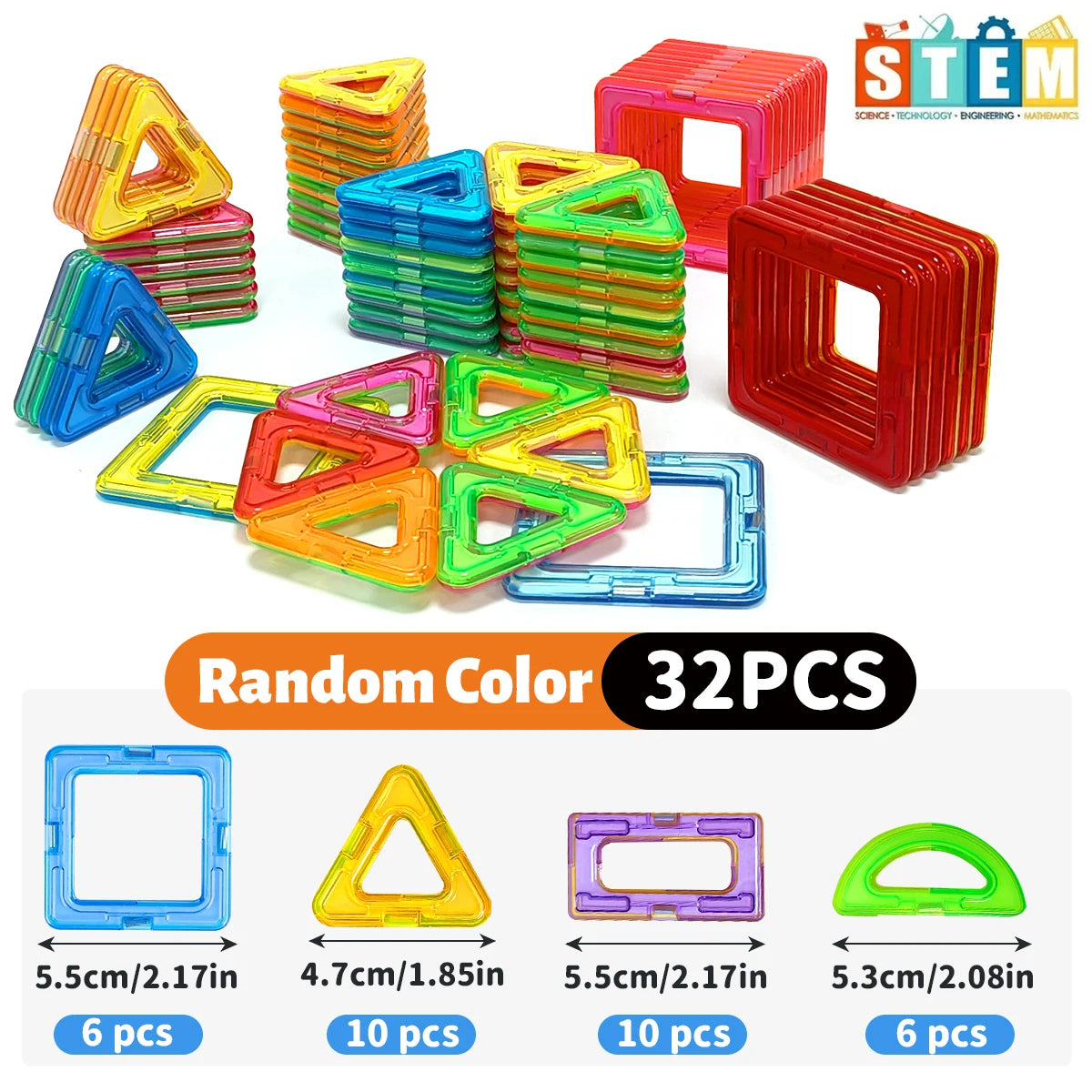 Magnetic Building Blocks Set - Medium Size 60-Piece STEM Construction Toy, Educational DIY Magnet Tiles for Learning & Creative Play