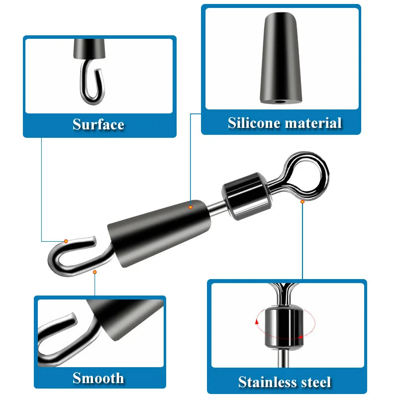 Quick-Change Fishing Line Connector with Ball Bearing Swivels - 30/50 Pack