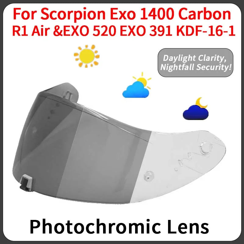 Motorcycle Helmet Visor Lens KDF-16-1 - Anti-UV Anti-Scratch Full Face Shield with Photochromic Technology