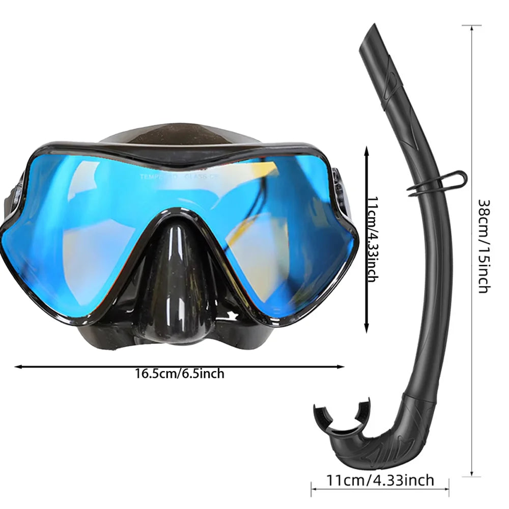 Professional Snorkeling Mask Set Tempered Glass Diving Goggles Foldable Dry Snorkel Tube Travel Case Anti-Fog Silicone