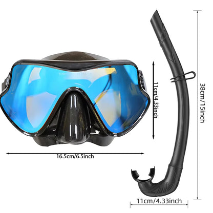 Professional Snorkeling Mask Set Tempered Glass Diving Goggles Foldable Dry Snorkel Tube Travel Case Anti-Fog Silicone