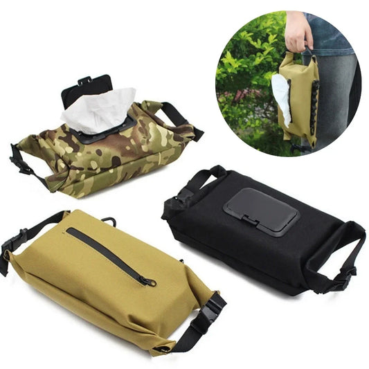 Canvas Wet Wipes Dispenser - Hanging Storage Box for Paper Towels and Wet Tissues - Outdoor Camping Accessories
