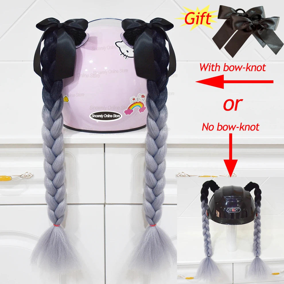 Motorcycle Helmet Braids - 2 Piece Set Women's Ponytail Wig with Suction Cup for Motorbike Helmets (164 Colors Available, Dual Pigtail Twist Style)
