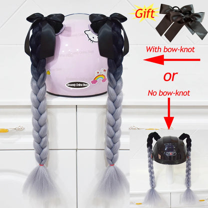 Motorcycle Helmet Braids - 2 Piece Set Women's Ponytail Wig with Suction Cup for Motorbike Helmets (164 Colors Available, Dual Pigtail Twist Style)