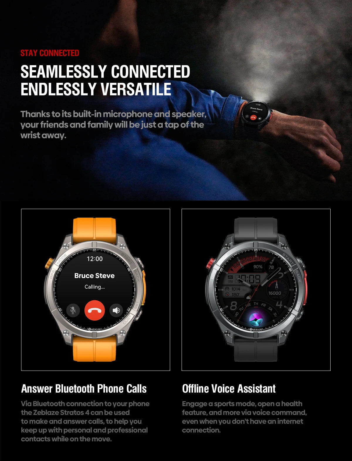 Zeblaze Stratos 4 GPS Smartwatch - 1.43'' AMOLED Screen with Compass, Barometric Altimeter, Flashlight & Voice Calling