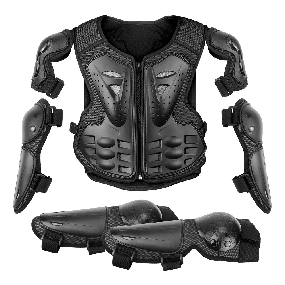 Kids Full Body Motorcycle Armor Set - Protective Vest Jacket with Kneepads for Motocross Riding