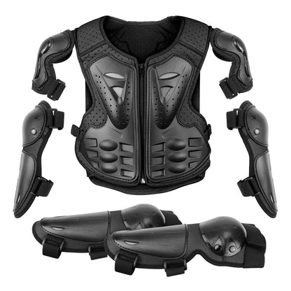 Kids Full Body Motorcycle Armor Set - Protective Vest Jacket with Kneepads for Motocross Riding