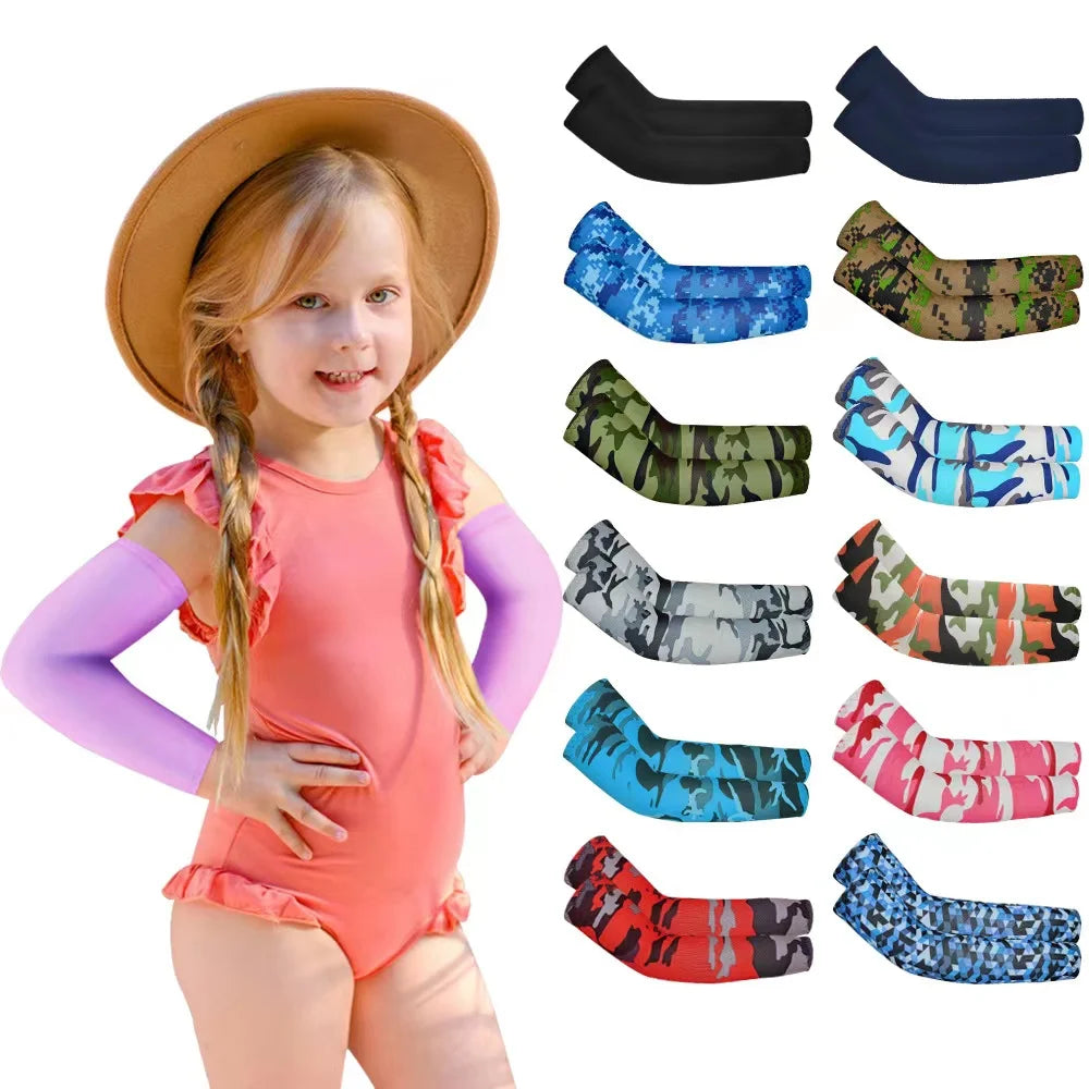Kids UV Protection Arm Sleeves - Ice Silk Cooling Compression Sleeves for Boys & Girls Outdoor Sports (1 Pair)