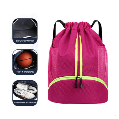 Dry-Wet Separation Sports Backpack - Basketball Swimming Training Bag with Drawstring - Women's Fitness Storage Bag