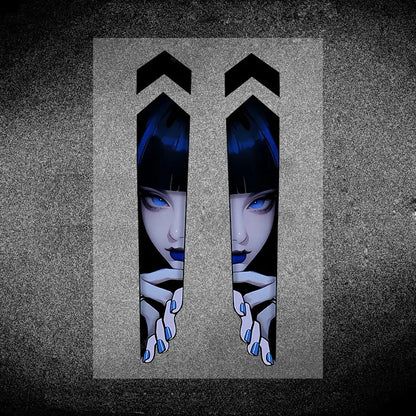 Anime Girl Peeking Decals - Waterproof Vinyl Stickers for Motorcycle Front Fork Suspension (1 Pair) - JDM Motorbike Decoration