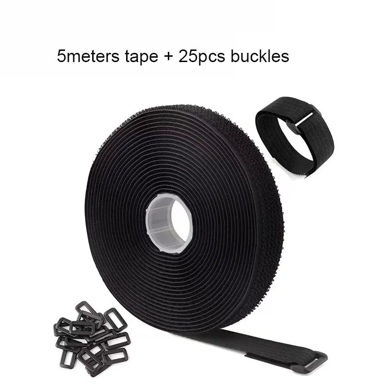 2M Cut-to-Length Reusable Nylon Cable Organizer Strap - Self-Adhesive Hook and Loop Fastening Tape with Buckle for Storage and Securing