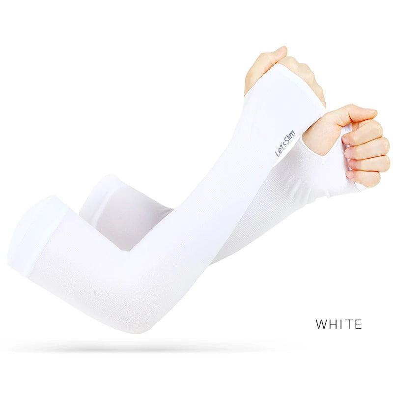 Premium Anti-UV Arm Covers - Unisex Ice Silk Cooling Sleeves with Fingerless Design for Cycling, Driving & Summer Sports