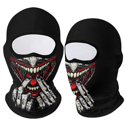 Full Face Balaclava Mask - Breathable Windproof UV Sun Protection - Moto Skull Ghost Clown Design for Summer Spring