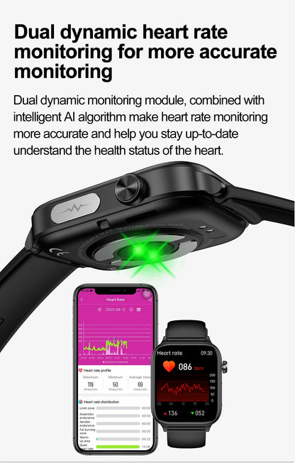 Advanced Health Monitoring Smart Watch - ECG+PPG, Blood Pressure, Heart Rate, 1.96" AMOLED Display, 100+ Sports Modes (Men & Women)